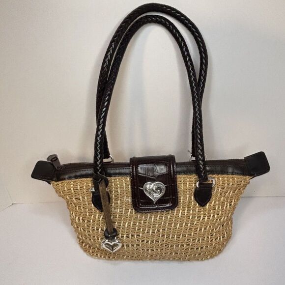 Brighton Wicker Straw Leather Shoulder Bag & Pebbled Leather Wallet Bundle - Picture 6 of 10